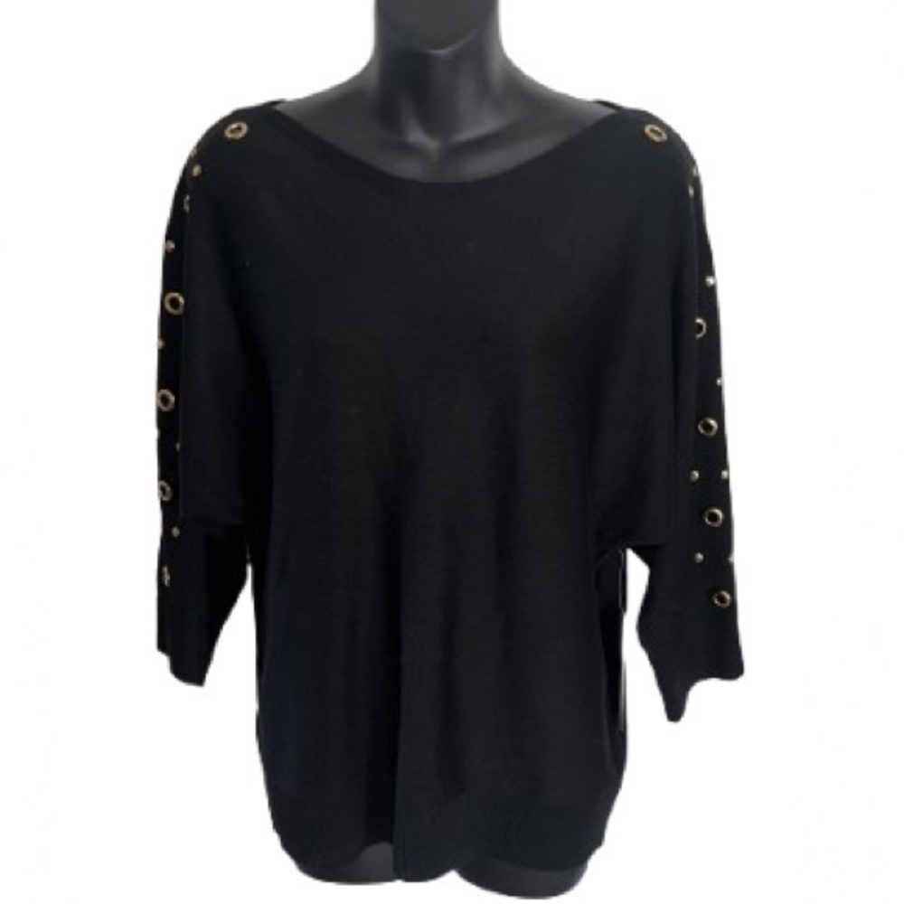 89th & Madison black with gold metal eyelet sweater NWT size L